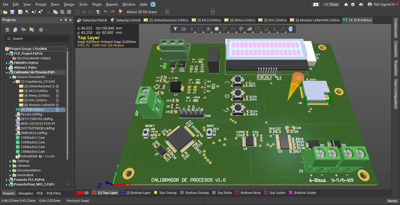Vista 3D real de la tarjeta en Altium Designer