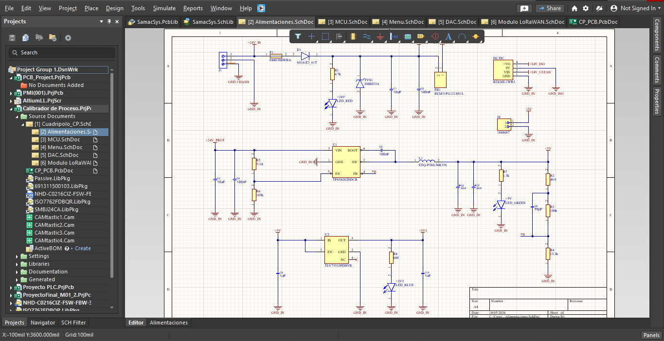 Esquemático real del controlador en Altium Designer